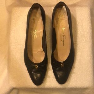 Salvatore Ferragamo black snakeskin 1 inch heels